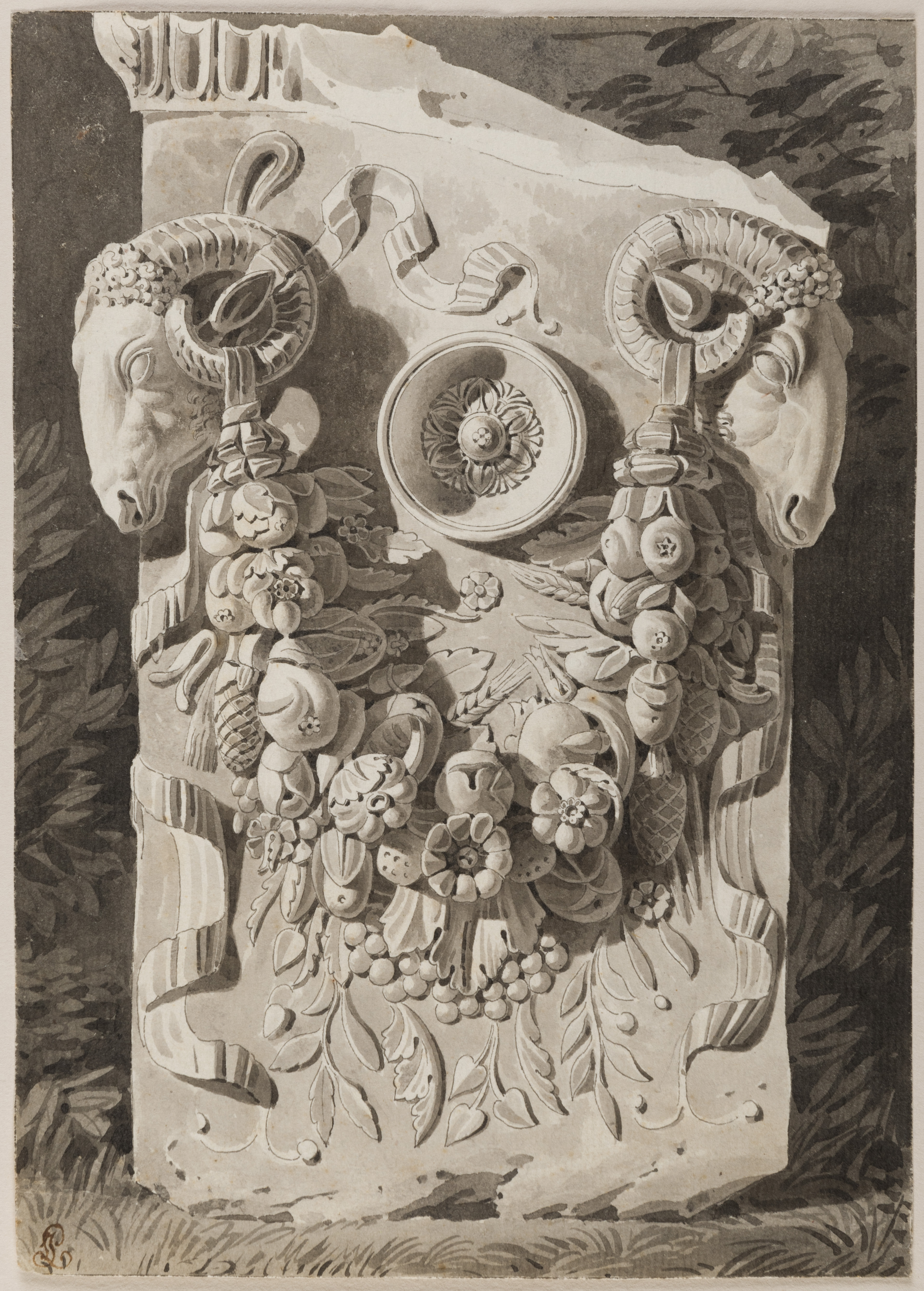 A Roman Altar Decorated with Ram’s Head and a Garland